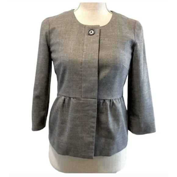 J. CREW FACTORY Grey Gray Business Casual Coquette Jacket Peplum Blazer Size 8 - Picture 1 of 13